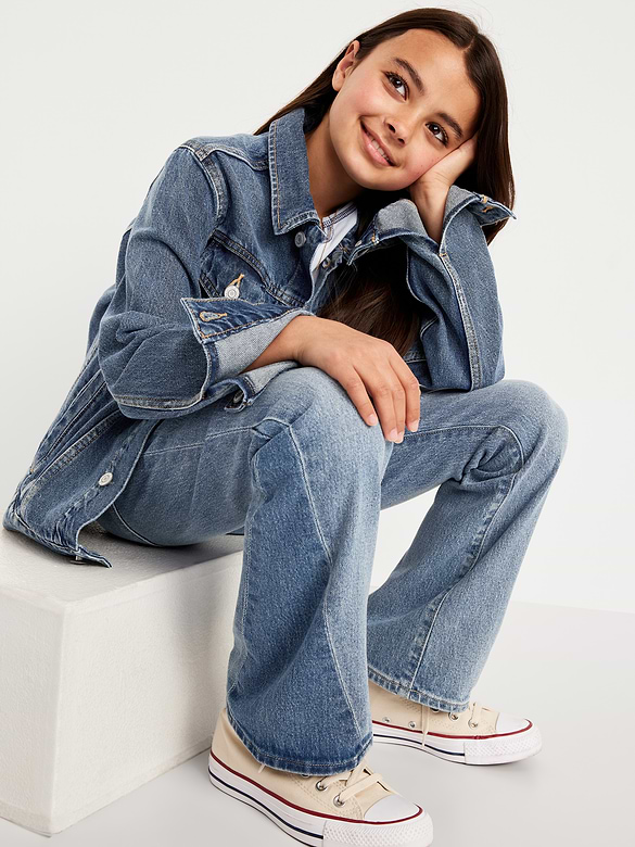 Jean évasé clouté à taille haute pour fille