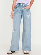 Image number 1 showing, Super Baggy Wide-Leg Embroidered Jeans for Girls