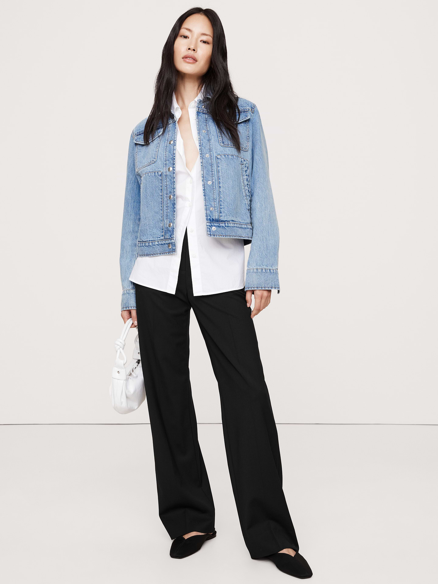 Image number 1 showing, Ultra High-Rise Modern Straight Italian Lightweight Wool Pant