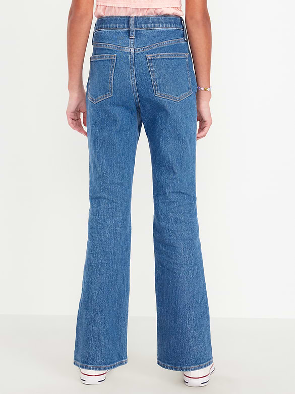 Jean brodé à jambe évasée à taille haute pour fille