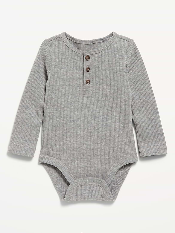 Long-Sleeve Ribbed Henley Bodysuit for Baby