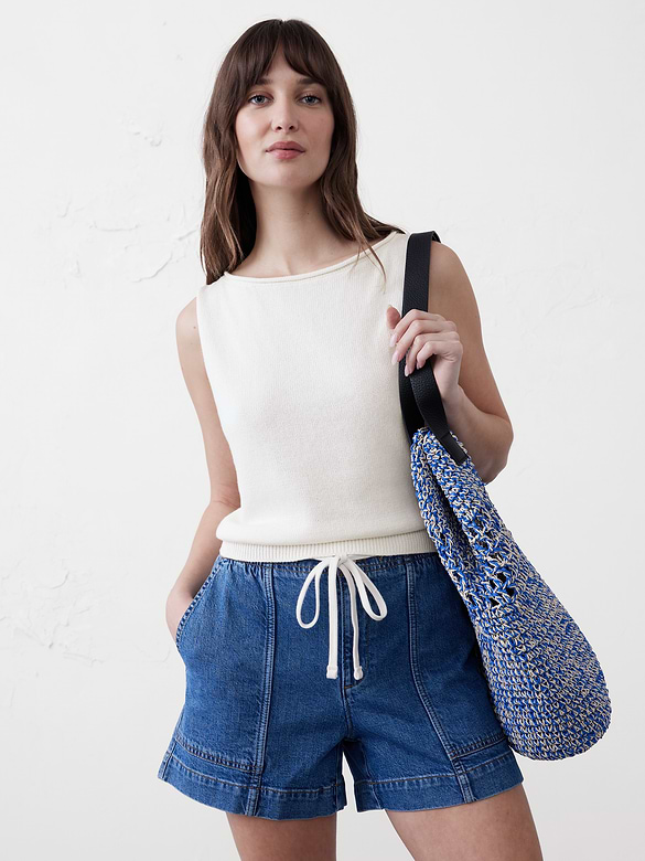 Cropped Boatneck Sweater Shell
