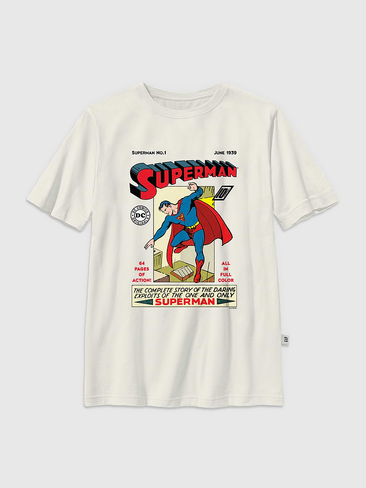 Image 1 of 3, Soft cotton T-shirt., Crewneck., Short sleeves., Officially licensed Superman Vintage Comic graphic at front., Fifth Sun is an internationally recognized manufacturer of exclusive licensed graphic apparel and innovative fashions for premium brands like Star Wars, Disney, Marvel, and Nintendo.
