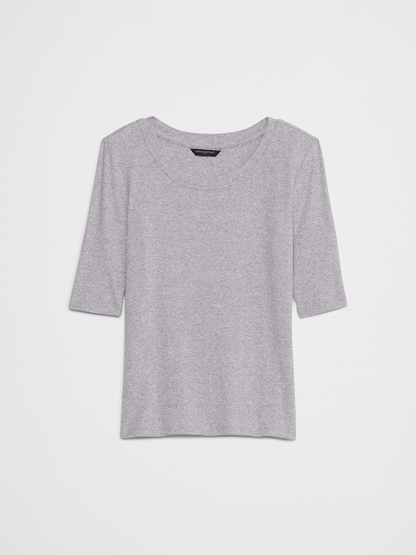 Ribbed Elbow-Sleeve T-Shirt