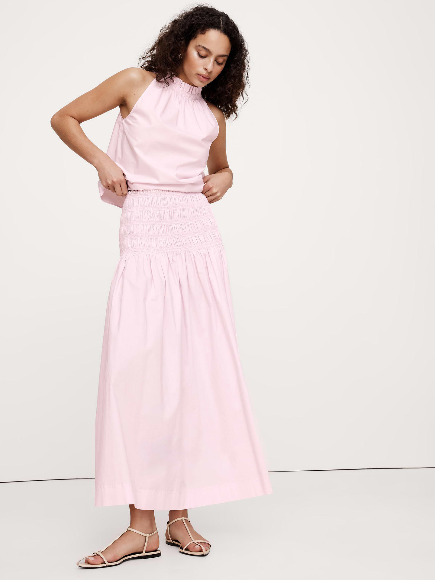 Image number 1 showing, Cotton Poplin Smocked-Waist Maxi Skirt