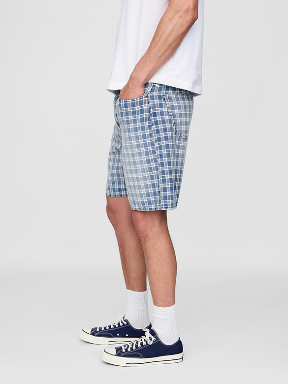 '90s Loose Denim Plaid Shorts
