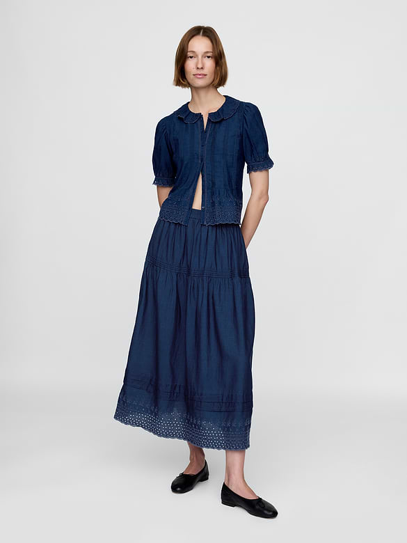 Gap × DÔEN Eyelet Midi Skirt