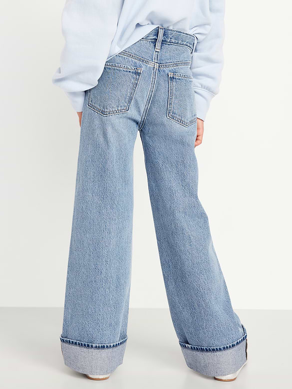 Jean coupe généreuse jambe large à taille haute pour fille