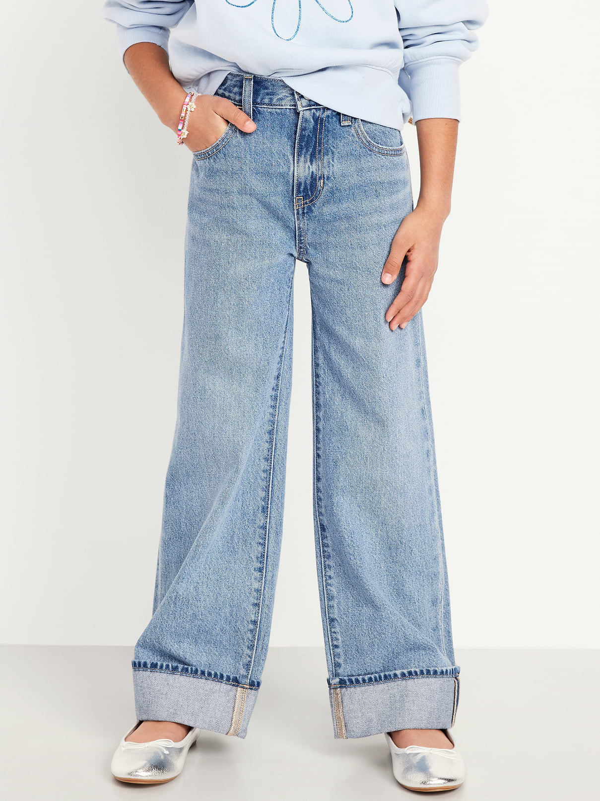 Image number 1 showing, High-Waisted Baggy Wide-Leg Jeans for Girls