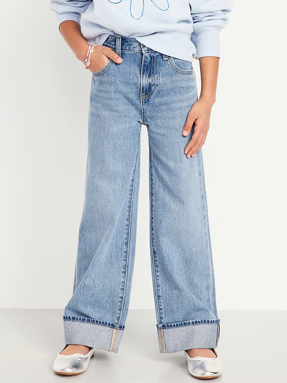 Jean coupe généreuse jambe large à taille haute pour fille