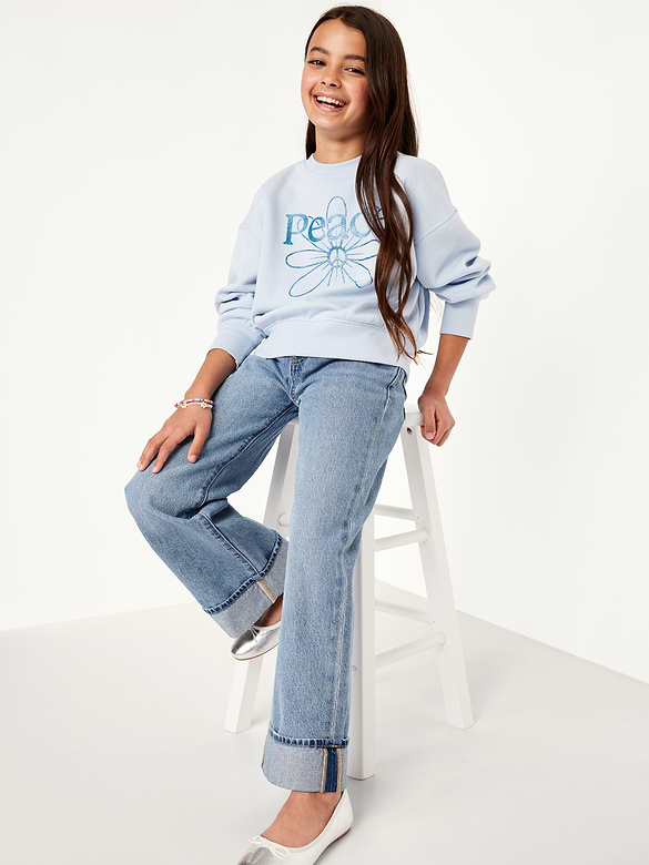 Jean coupe généreuse jambe large à taille haute pour fille