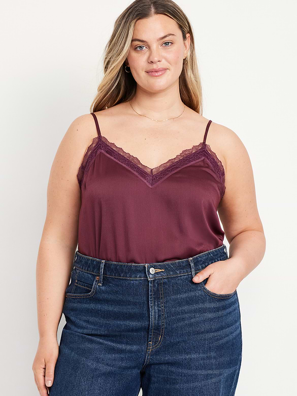 Lace-Trim Satin Cami Top