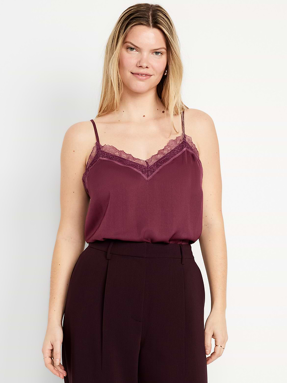 Lace-Trim Satin Cami Top
