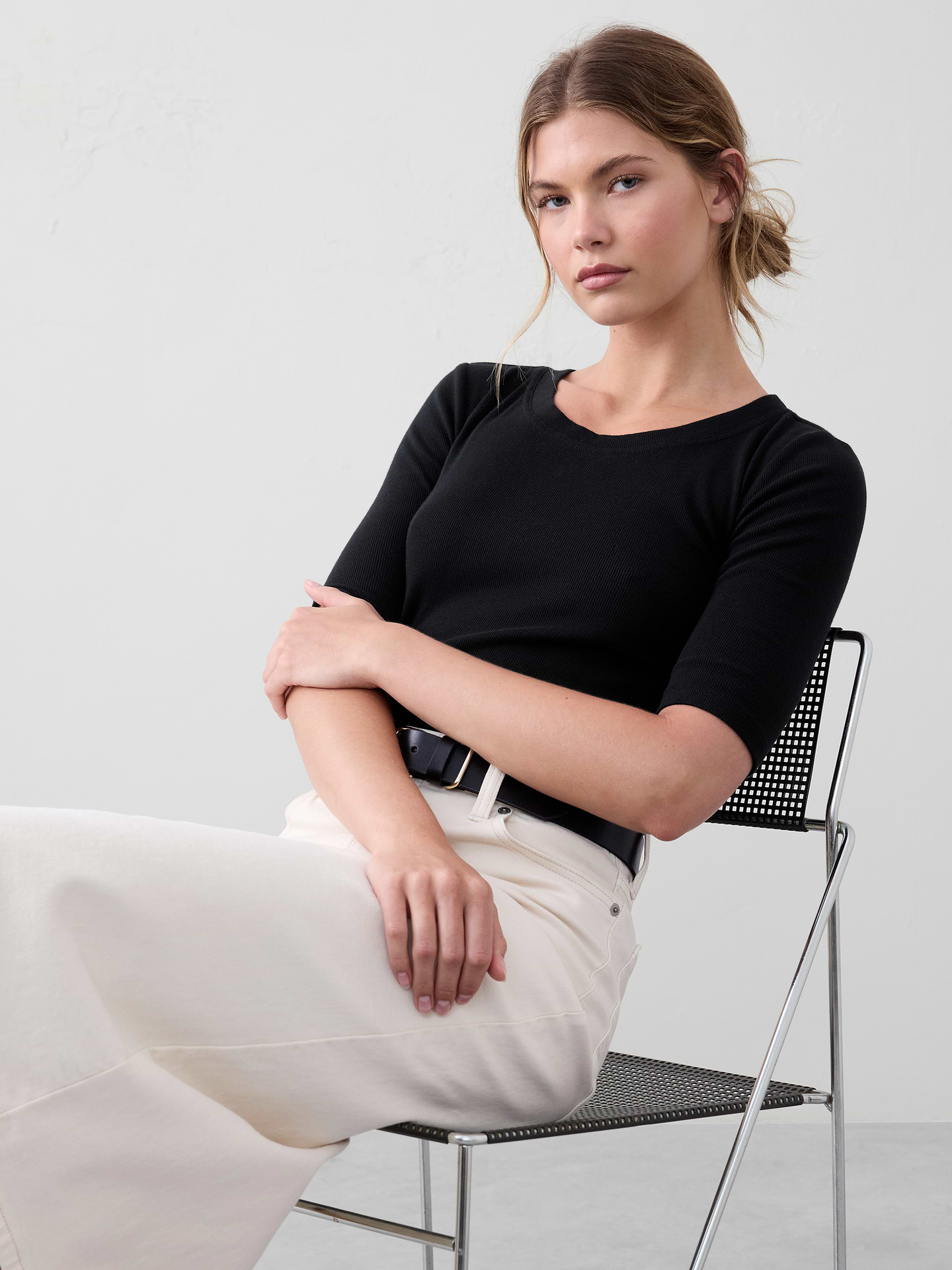 Image number 1 showing, Ribbed Elbow-Sleeve T-Shirt