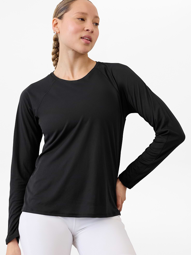 Image 1 of 6, FOR: Medium to high-impact workouts at the gym, studio, or outdoors, FEEL: High-tech Grid Knit mesh feels beyond breathable, like a woven breeze, FAVE: Grid mesh virtually floats over skin, eliminating annoying sweat-cling, Product #599733