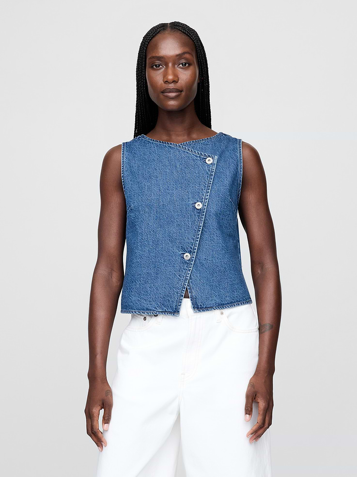 Image number 1 showing, Denim Asymmetrical Vest