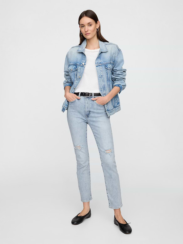 High Rise Destructed Vintage Slim Jeans