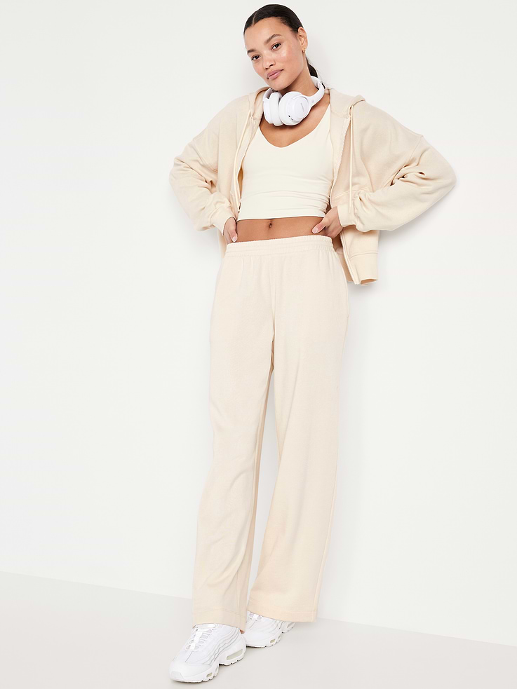 Image 3 de 7, Pantalon en coton ouaté à jambe large et à taille haute PurConfort