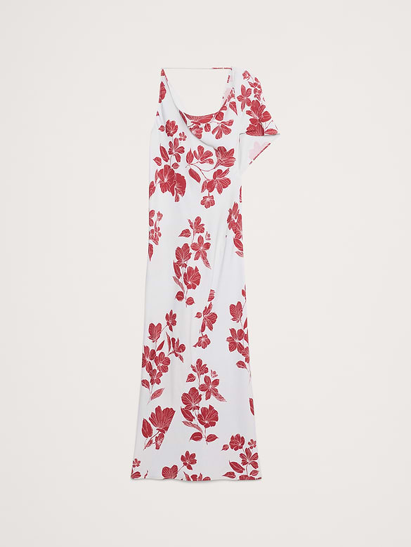 Robe longue asymétrique à dos dégagé en crêpe extensible