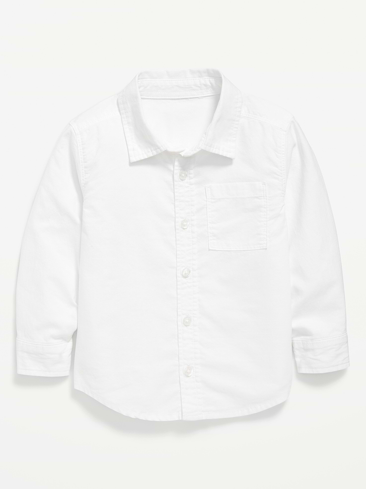 Image 1 of 2, pointed collar, long sleeves, buttoned cuffs, full-length button front, patch pocket at chest, Product #802151