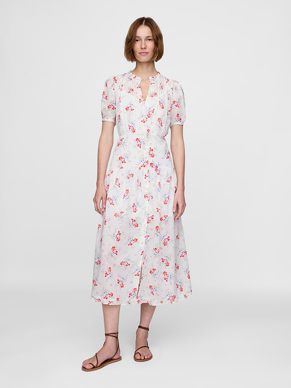 Gap × DÔEN Pintuck Floral Midi Dress