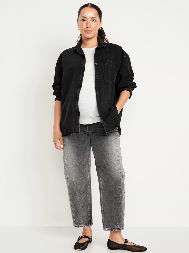 Image number 1 showing, Maternity Full Panel Barrel Ankle Jeans