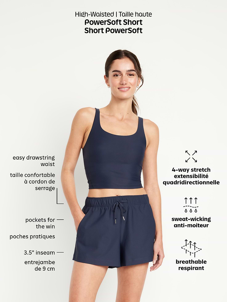 Image 9 de 9, Short PowerSoft à taille haute, entrejambe de 9 cm