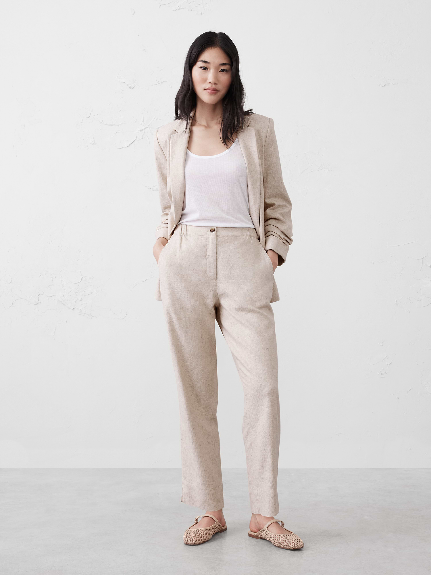 Banana Republic Tapered Linen-Blend Pull-On Pant INTERNATIONAL SHIPPING