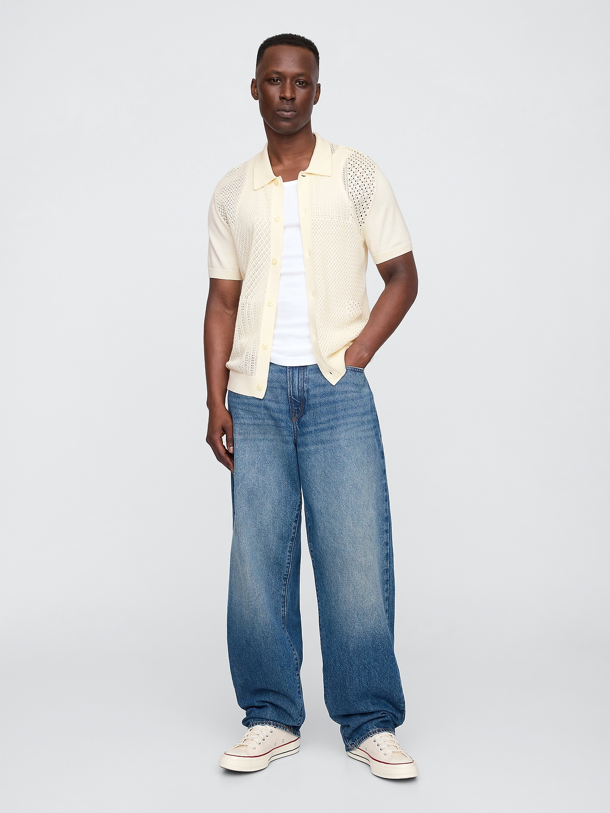 Mixed-Stitch Crochet Vacay Shirt in Standard Fit | Gap Factory