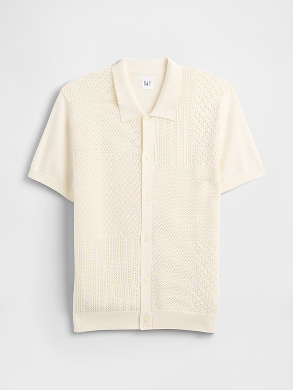 Mixed-Stitch Crochet Vacay Shirt in Standard Fit