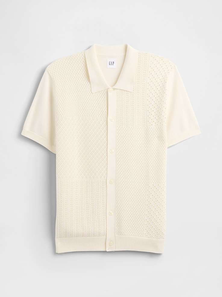 Image number 5 showing, Mixed-Stitch Crochet Vacay Shirt in Standard Fit