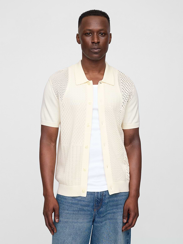 Mixed-Stitch Crochet Vacay Shirt in Standard Fit