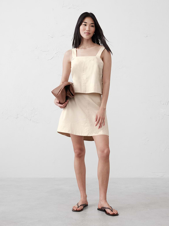 Linen-Blend Boxy Topstitch Tank