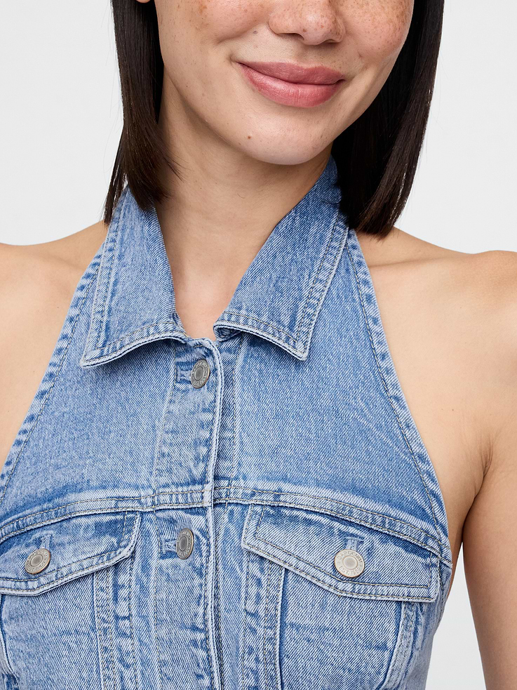 Image 5 of 5, Icon Denim Halter Midi Dress