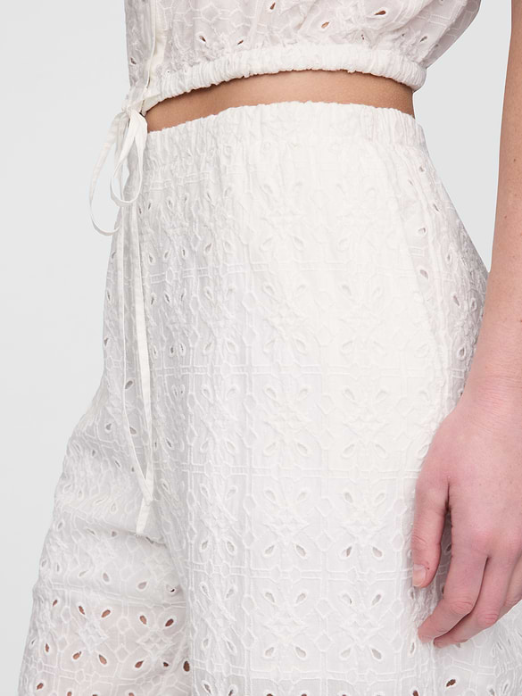 Mid Rise Eyelet Easy Wide-Leg Pants