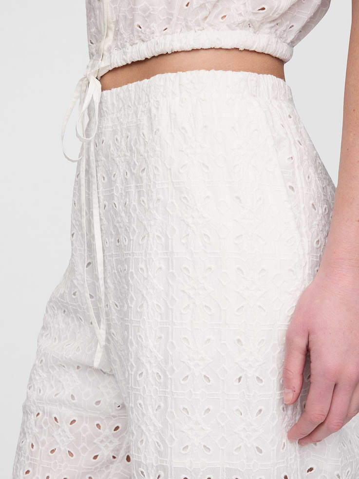 Image number 9 showing, Mid Rise Eyelet Easy Wide-Leg Pants
