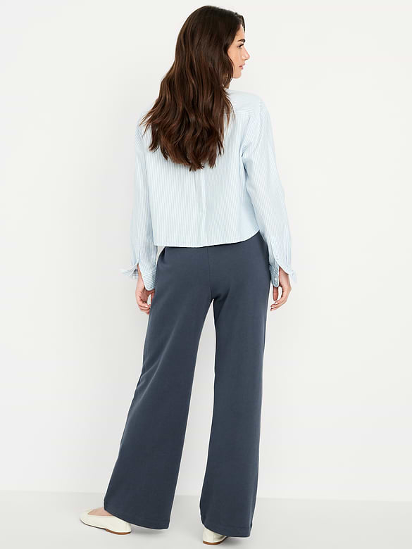 Pantalon en coton ouaté à jambe large et à taille haute PurConfort