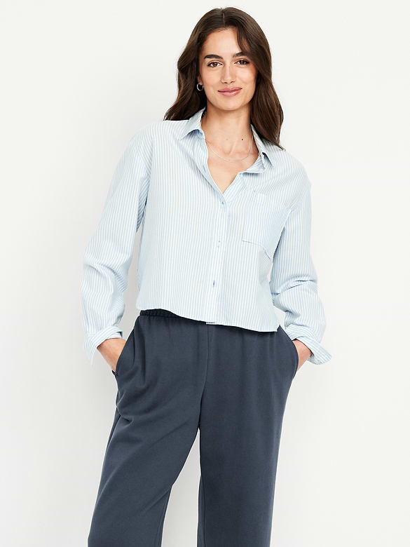 Pantalon en coton ouaté à jambe large et à taille haute PurConfort