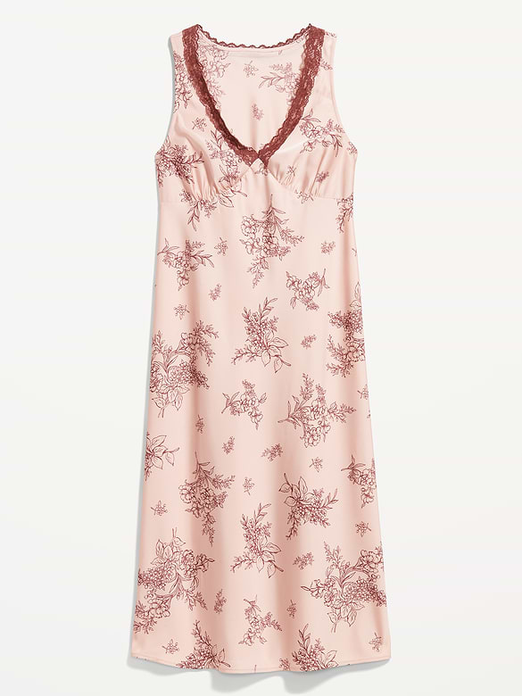 Lace-Trim Satin Midi Dress