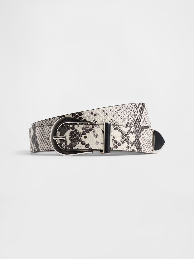 Image number 1 showing, Leather Snake Print Belt