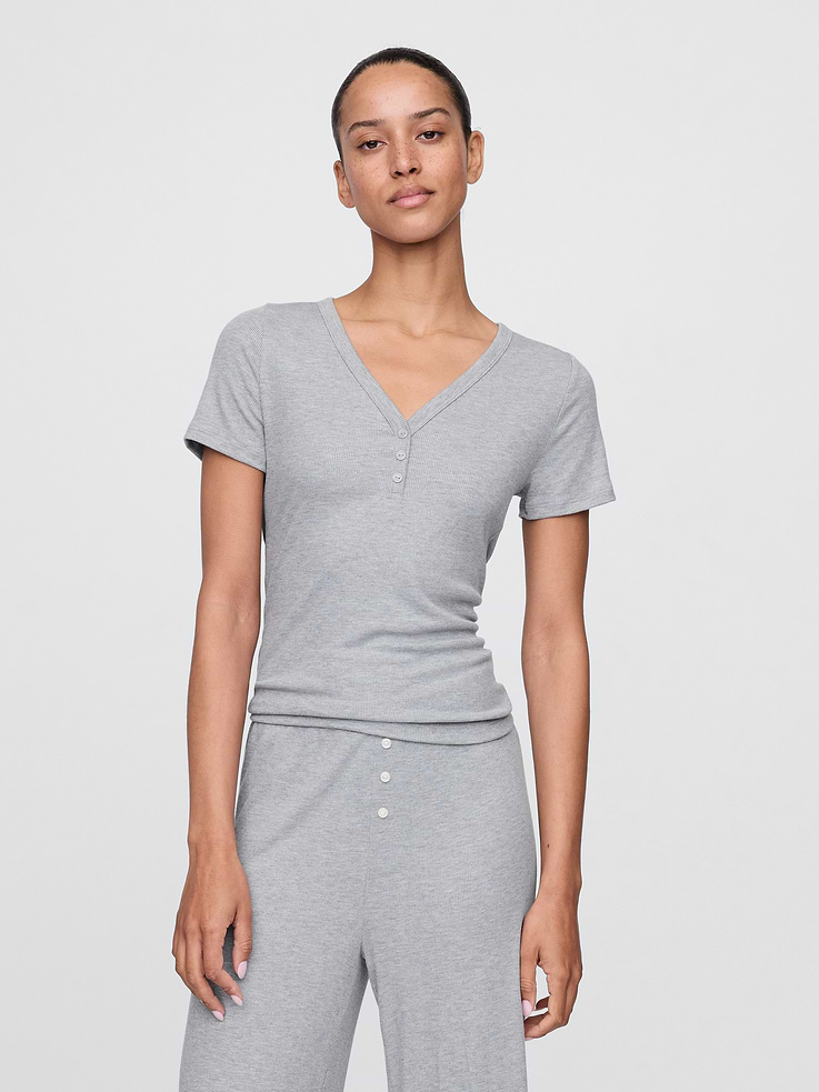 Image number 1 showing, Mini Rib Henley PJ Top