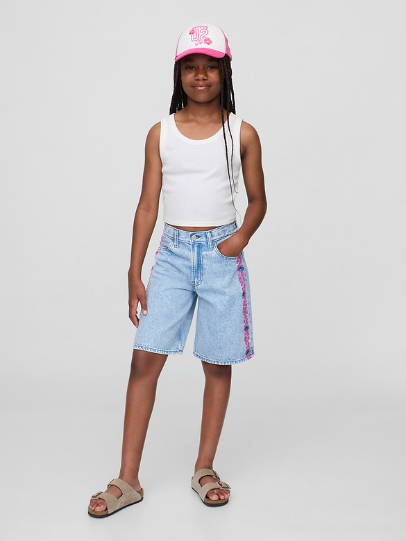 Lilo & Stitch Kids Embroidered Longline Denim Shorts