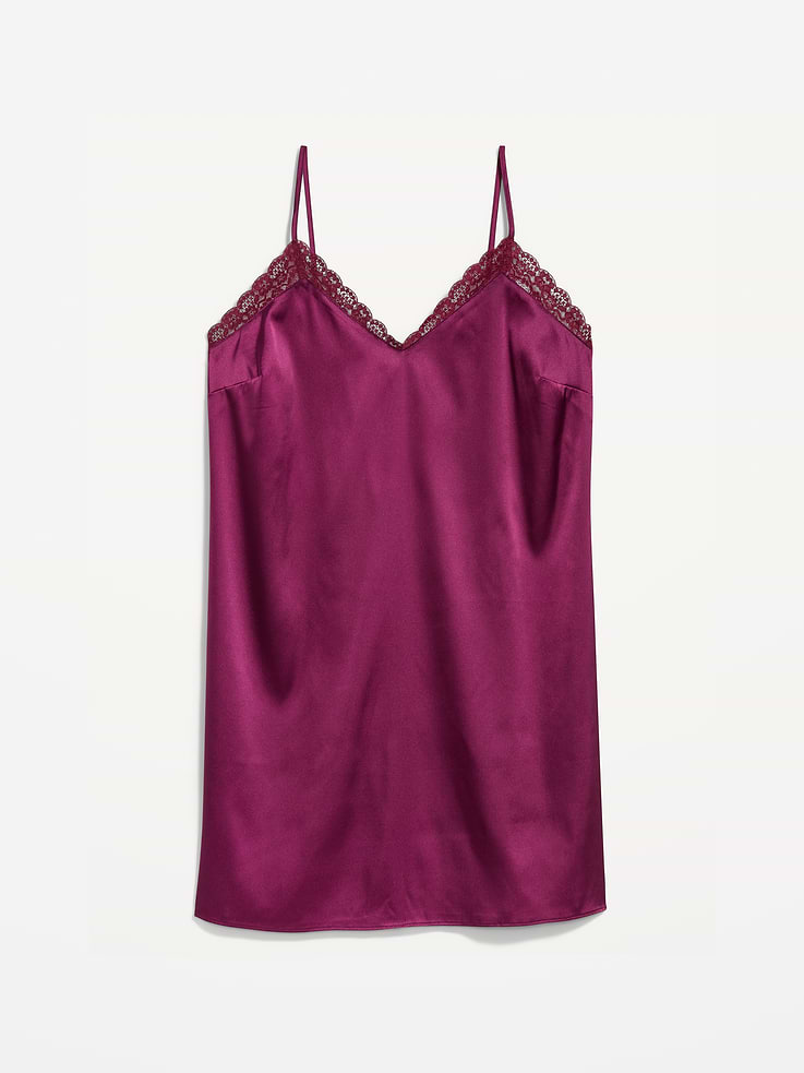Image 4 of 8, Lace-Trim Satin Nightgown