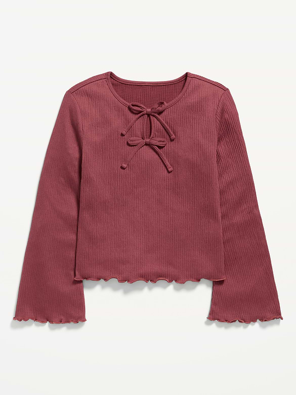 Long-Sleeve Tie-Bow Front Top for Girls