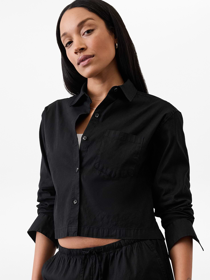 Image 1 of 6, FOR: Keeping your cool on laid-back day trips and sunny escapades, FEEL: Super-soft linen leveled up with sport-like stretch and quick-drying powers, FAVE: Our linen blend is ready to sweat in, perfect for your next warm-weather trip, No need to dry clean—just gently wash and hang up to quick-dry, Chest pocket for quick-draw access to small necessities like your phone, lip oil, or wallet, Box pleat on back so you can reach without it riding up, Product #599558