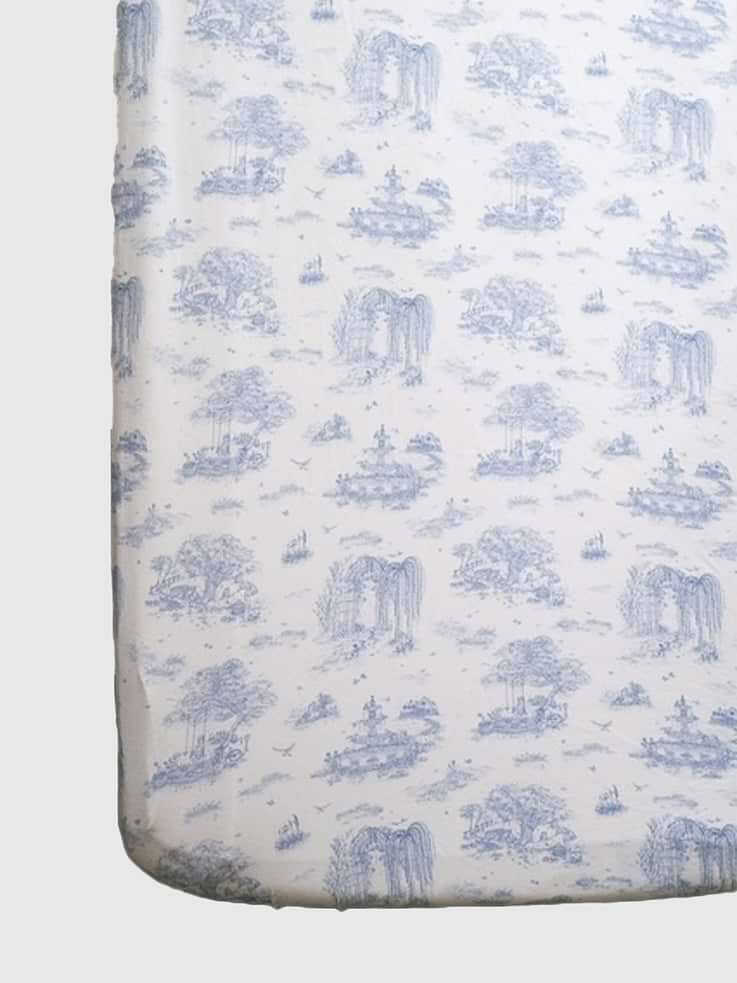 Image number 1 showing, The Gilded Bird Spring Toile Blue Fitted Crib Sheet