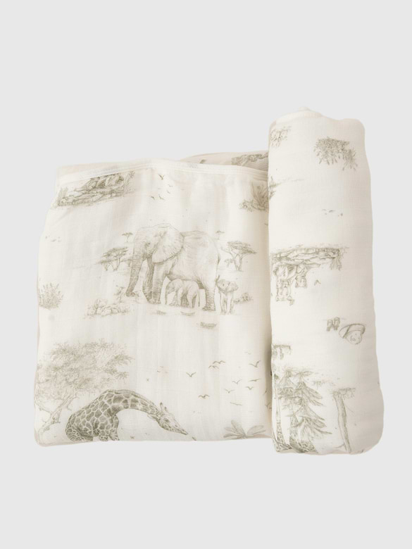 The Gilded Bird Safari Toile Bamboo Baby Blanket