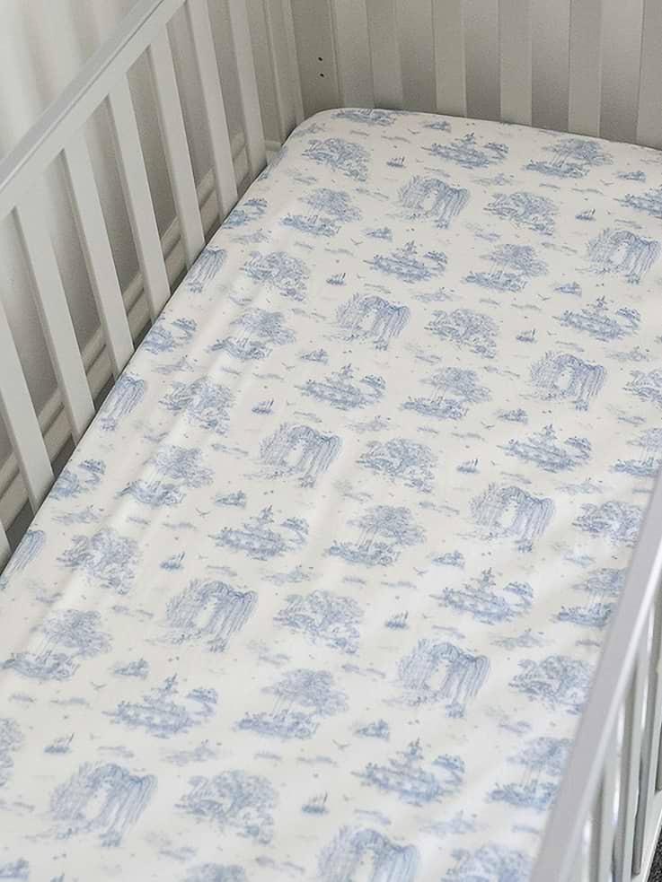 Image number 5 showing, The Gilded Bird Spring Toile Blue Fitted Crib Sheet