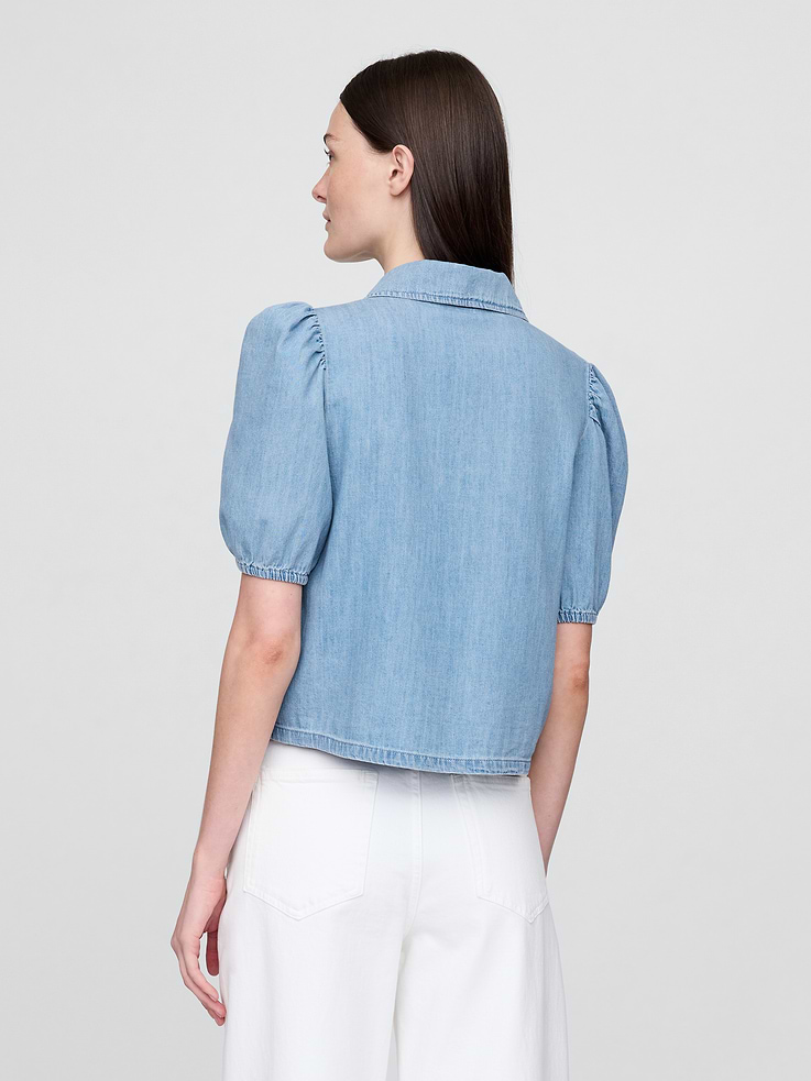 Image number 3 showing, Denim Puff-Sleeve Collared Shirt
