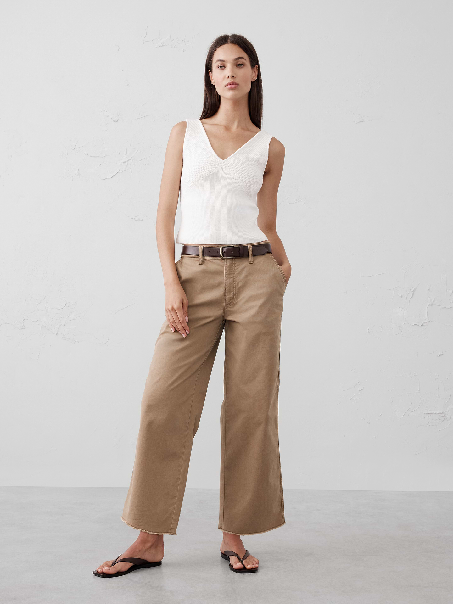 Image number 1 showing, Wide-Leg High-Rise Cropped Chino